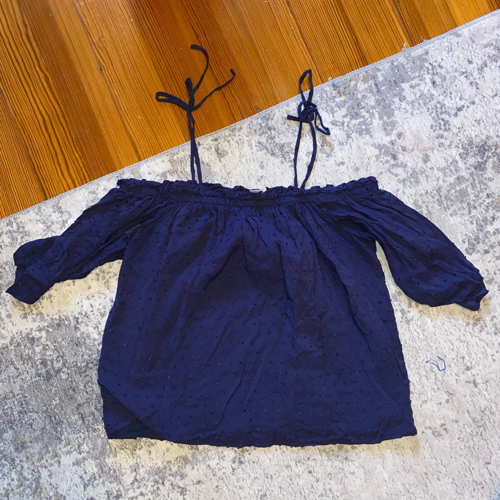 Navy blue Swiss dot top